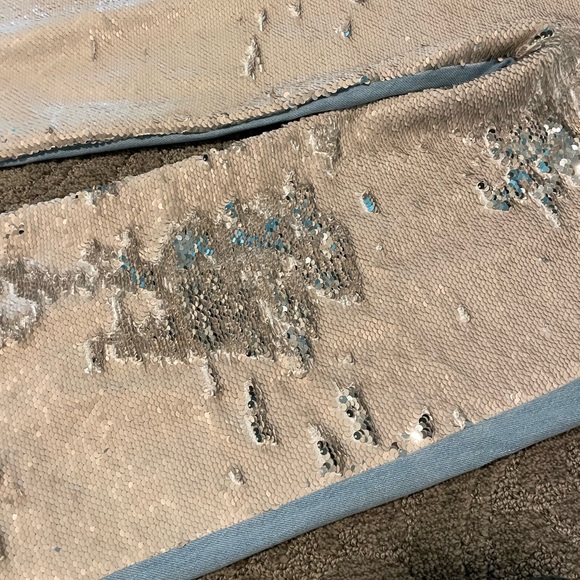 Anthropologie Pilcro Blue and Tan reversible sequin Flare Jeans 27 NWT - Picture 5 of 8